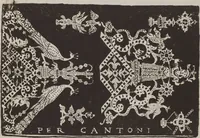 An illustration from Corona delle nobili, et virtvose donne. Libro [primo] : nel quale si dimostra in varij dissegni molte sorti di mostre di punti in aria, punti tagliati, punti a reticello, & ristampa la quarta voltà (1592)
