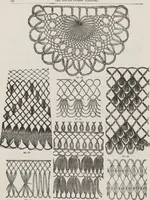 An illustration from Complete guide to the work-table : containing instructions in Berlin work, crochet, drawn-thread work, embroidery, knitting, knotting or macrame, lace, netting, poonah painting, & tatting, with numerous illustrations and coloured designs (1884)