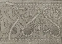 An illustration from Complete guide to the work-table : containing instructions in Berlin work, crochet, drawn-thread work, embroidery, knitting, knotting or macrame, lace, netting, poonah painting, & tatting, with numerous illustrations and coloured designs (1884)