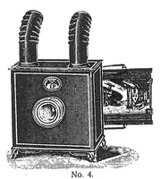An illustration from Prijscourant No. 1: Prijscourant van Tooverlantaarns, Sciopticons, Dissolving-Views, Kalklicht-toestellen, Platen voor de Tooverlantaarns, enz. Model Stoom- en Electrische Machines, Electrische Schellen, Telephoons, enz. (1909)