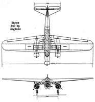 An illustration from Fokker F.XX commercial airplane (Dutch) : a high-wing cantilever monoplane (1934)