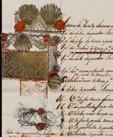 Picture 1 of 2 from Portuguese "Receita", or list of fabrics ordered. Late seventeenth to early eighteenth century. With cloth-of-gold and silks mounted (1700), leaf 0