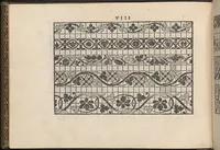 An illustration from La vera perfettione del disegno di varie sorti di ricami,di cucire ogni sorte di puntifogliami, punti tagliati, puntifili,rimessi, punti incrociati, puntistuora,ogn'altra arrte [!] che dia operadisegni. Fatto nuovamente per Giovanni Ostaus. (1567)