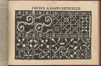 Picture 14 of 18 from Pretioso Gemma Delle Virtuose Donne Doue si vedono bellissimi lauori di punto in aria, reticella, di maglia,piombini, disegnati da Isabella Catanea Parasole.di nuouo dati in luce da Lucchino Gargano, con alcuni altri bellissimi lauori nuoua- mente inuentati. (1600), leaf 28