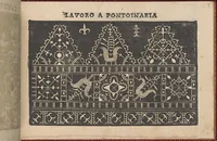 An illustration from Pretioso Gemma Delle Virtuose Donne Doue si vedono bellissimi lauori di punto in aria, reticella, di maglia,piombini, disegnati da Isabella Catanea Parasole.di nuouo dati in luce da Lucchino Gargano, con alcuni altri bellissimi lauori nuoua- mente inuentati. (1600)