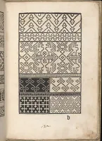 An illustration from Eyn new kunstlich boich dair yn .c. und .XXXVII. Figuren, monster ad `stalen befonden, wie man na der rechter art lauffer werck spansche stiche mit der naelen vort up der ramen und up der laden borden wirckenn sall wilche stalen alltzo somen verbessert synt. (1529)