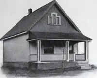 An illustration from Readi-cut houses (frame or brick veneer) : substantial, warm, comfortable, attractive : manufactured in our mills in Toronto, Ottawa, Vancouver ... (1915)