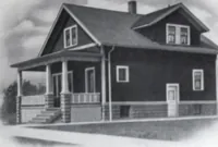 An illustration from Readi-cut houses (frame or brick veneer) : substantial, warm, comfortable, attractive : manufactured in our mills in Toronto, Ottawa, Vancouver ... (1915)