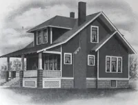 An illustration from Readi-cut houses (frame or brick veneer) : substantial, warm, comfortable, attractive : manufactured in our mills in Toronto, Ottawa, Vancouver ... (1915)
