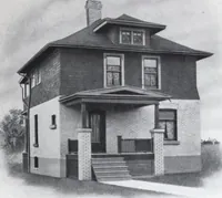 An illustration from Readi-cut houses (frame or brick veneer) : substantial, warm, comfortable, attractive : manufactured in our mills in Toronto, Ottawa, Vancouver ... (1915)