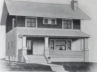 An illustration from Readi-cut houses (frame or brick veneer) : substantial, warm, comfortable, attractive : manufactured in our mills in Toronto, Ottawa, Vancouver ... (1915)