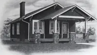 An illustration from Readi-cut houses (frame or brick veneer) : substantial, warm, comfortable, attractive : manufactured in our mills in Toronto, Ottawa, Vancouver ... (1915)
