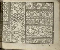 An illustration from A schole-house, for the needle ... (Here followeth certaine patternes of cut-works: and but once printed before. Also sundry sorts of spots, as flowers, birds and fishes &c. and will fitly serve to be wrought, some with gould, some with silke, and some with crewell, or otherwise at your pleasure.). (1632)