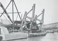 An illustration from The Strauss Bascule Bridge Company, Inc., engineers and designers of trunnion, bascule and direct lift bridges. (1920)