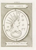 An illustration from Thesaurus gemmarum antiquarum astriferarum quae e compluribus dactyliothecis selectae aereis tabulis CC. insculptae observationibus inlustrantur adiectis parergis LX. Atlante Farnesiano prolegomenis. Diatribis III. Dissertationibu​s XV. et indicibus. Volumen I (1750)