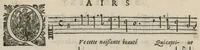 An illustration from Airs de cour avec la tablature de luth de Anthoine de Boesset, surintendant de la musique de la Chambre du Roy, & de la Reyne. Seiziesme livre. (1643)