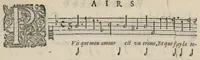 An illustration from Airs de cour avec la tablature de luth de Anthoine de Boesset, surintendant de la musique de la Chambre du Roy, & de la Reyne. Seiziesme livre. (1643)