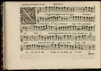 An illustration from Meslanges de sujets chrestiens, cantiques, litanies et motets. Mis en musique, à 2, 3, 4, & 5 parties, avec une Basse-continuë. Dediez à Madame la Duchesse d'Orleans. Par Estienne Moulinié de Languedoc, chef ordinaire de la musique de Son Altesse Royale Monseigneur le Duc d'Orleans. Dessus. (1658)