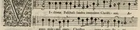 An illustration from Meslanges de sujets chrestiens, cantiques, litanies et motets. Mis en musique, à 2, 3, 4, & 5 parties, avec une Basse-continuë. Dediez à Madame la Duchesse d'Orleans. Par Estienne Moulinié de Languedoc, chef ordinaire de la musique de Son Altesse Royale Monseigneur le Duc d'Orleans.Taille haute. (1658)