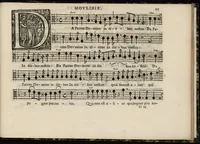 An illustration from Meslanges de sujets chrestiens, cantiques, litanies et motets. Mis en musique, à 2, 3, 4, & 5 parties, avec une Basse-continuë. Dediez à Madame la Duchesse d'Orleans. Par Estienne Moulinié de Languedoc, chef ordinaire de la musique de Son Altesse Royale Monseigneur le Duc d'Orleans.Taille haute. (1658)