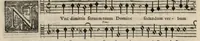 An illustration from Meslanges de sujets chrestiens, cantiques, litanies et motets. Mis en musique, à 2, 3, 4, & 5 parties, avec une Basse-continuë. Dediez à Madame la Duchesse d'Orleans. Par Estienne Moulinié de Languedoc, chef ordinaire de la musique de Son Altesse Royale Monseigneur le Duc d'Orleans.Taille haute. (1658)