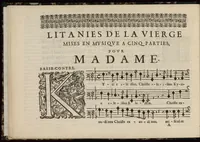 Picture 2 of 15 from Meslanges de sujets chrestiens, cantiques, litanies et motets. Mis en musique, à 2, 3, 4, & 5 parties, avec une Basse-continuë. Dediez à Madame la Duchesse d'Orleans. Par Estienne Moulinié de Languedoc, chef ordinaire de la musique de Son Altesse Royale Monseigneur le Duc d'Orleans. Basse. (1658), leaf 15