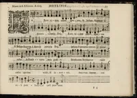 An illustration from Meslanges de sujets chrestiens, cantiques, litanies et motets. Mis en musique, à 2, 3, 4, & 5 parties, avec une Basse-continuë. Dediez à Madame la Duchesse d'Orleans. Par Estienne Moulinié de Languedoc, chef ordinaire de la musique de Son Altesse Royale Monseigneur le Duc d'Orleans. Basse. (1658)