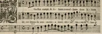 An illustration from Meslanges de sujets chrestiens, cantiques, litanies et motets. Mis en musique, à 2, 3, 4, & 5 parties, avec une Basse-continuë. Dediez à Madame la Duchesse d'Orleans. Par Estienne Moulinié de Languedoc, chef ordinaire de la musique de Son Altesse Royale Monseigneur le Duc d'Orleans. Haute-contre. (1658)
