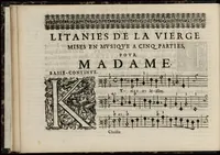 Picture 1 of 34 from Meslanges de sujets chrestiens, cantiques, litanies et motets. Mis en musique, à 2, 3, 4, & 5 parties, avec une Basse-continuë. Dediez à Madame la Duchesse d'Orleans. Par Estienne Moulinié de Languedoc, chef ordinaire de la musique de Son Altesse Royale Monseigneur le Duc d'Orleans. Basse-continue. (1658), leaf 15