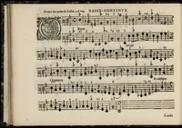 An illustration from Meslanges de sujets chrestiens, cantiques, litanies et motets. Mis en musique, à 2, 3, 4, & 5 parties, avec une Basse-continuë. Dediez à Madame la Duchesse d'Orleans. Par Estienne Moulinié de Languedoc, chef ordinaire de la musique de Son Altesse Royale Monseigneur le Duc d'Orleans. Basse-continue. (1658)
