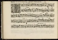 An illustration from Meslanges de sujets chrestiens, cantiques, litanies et motets. Mis en musique, à 2, 3, 4, & 5 parties, avec une Basse-continuë. Dediez à Madame la Duchesse d'Orleans. Par Estienne Moulinié de Languedoc, chef ordinaire de la musique de Son Altesse Royale Monseigneur le Duc d'Orleans. Basse-continue. (1658)