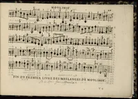 An illustration from Meslanges de sujets chrestiens, cantiques, litanies et motets. Mis en musique, à 2, 3, 4, & 5 parties, avec une Basse-continuë. Dediez à Madame la Duchesse d'Orleans. Par Estienne Moulinié de Languedoc, chef ordinaire de la musique de Son Altesse Royale Monseigneur le Duc d'Orleans. Basse-continue. (1658)