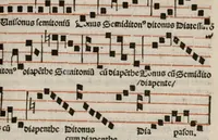 An illustration from Enchiridion musices Nicolai Wollici Barroducensis de gregoriana et figurativa atque contrapuncto simplici percommode tractans, omnibus cantu oblectantibus, perutile et necessarium. (1512)
