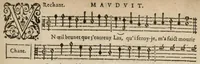 An illustration from Contra. Chansonnettes mesurees de Jan-Antoine de Baif mises en musique a quatre parties par Jacques Mauduit Parisien. (1586)