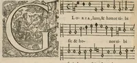 An illustration from Preces ecclesiasticae ad numeros musices redactae. Authore Eustachio Du Caurroy, Regiae Capellae musices praefecto.Reginae Margaretae dicatae. Liber secundus... Contra. (1609)