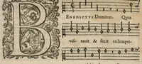 An illustration from Preces ecclesiasticae ad numeros musices redactae. Authore Eustachio Du Caurroy, Regiae Capellae musices praefecto.Reginae Margaretae dicatae. Liber secundus... Contra. (1609)
