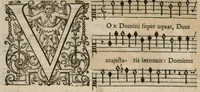 An illustration from Preces ecclesiasticae ad numeros musices redactae. Authore Eustachio Du Caurroy, Regiae Capellae musices praefecto.Reginae Margaretae dicatae. Liber secundus... Contra. (1609)