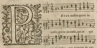 An illustration from Preces ecclesiasticae ad numeros musices redactae. Authore Eustachio Du Caurroy, Regiae Capellae musices praefecto.Reginae Margaretae dicatae. Liber secundus. Sexta pars (1609)