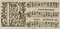 An illustration from Preces ecclesiasticae ad numeros musices redactae. Authore Eustachio Du Caurroy, Regiae Capellae musices praefecto.Reginae Margaretae dicatae. Liber secundus. Sexta pars (1609)