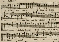 An illustration from Tenor. Davidica psalmodia vespertina integra, & bipartita, in totius anni festivitatibus quaternis vocibus ad novum ecclesiasticum modum, una cum litaniis beatæ Mariæ Virginis decantanda, et gravi ad organum parte depulsanda a Dominico Massentio ex Roncilione. S. Mariæ in Via Lata Beneficiatorum Collegii, decano primario. Nuper composita, et in lucem edita. Liber septimus, opus XVII. (1643)
