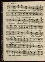 An illustration from Bassus. Davidica psalmodia vespertina integra, & bipartita, in totius anni festivitatibus quaternis vocibus ad novum ecclesiasticum modum, una cum litaniis beatæ Mariæ Virginis decantanda, et gravi ad organum parte depulsanda a Dominico Massentio ex Roncilione. S. Mariæ in Via Lata Beneficiatorum Collegii, decano primario. Nuper composita, et in lucem edita. Liber septimus, opus XVII. (1643)