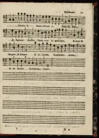 An illustration from Bassus. Davidica psalmodia vespertina integra, & bipartita, in totius anni festivitatibus quaternis vocibus ad novum ecclesiasticum modum, una cum litaniis beatæ Mariæ Virginis decantanda, et gravi ad organum parte depulsanda a Dominico Massentio ex Roncilione. S. Mariæ in Via Lata Beneficiatorum Collegii, decano primario. Nuper composita, et in lucem edita. Liber septimus, opus XVII. (1643)