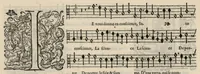 An illustration from Tenor. Livre de chansons a cinc parties : avec deux dialogues : a huit. D'Orlande de Lassus. (1581)