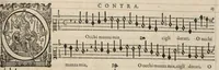 An illustration from Meslanges de la musique de Clau. Le Jeune a 4. 5. 6. 8. & 10. parties. Contra. (1587)