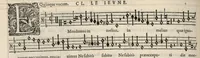 An illustration from Meslanges de la musique de Clau. Le Jeune a 4. 5. 6. 8. & 10. parties. Bassus. (1587)