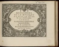 An illustration from Meslanges de la musique de Clau. Le Jeune a 4. 5. 6. 8. & 10. parties. Quinta pars. (1587)