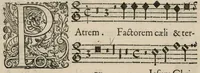 An illustration from Aeternae Henrici magni, gallorum, navarrorumque Regis potentissimi, ac Clementissimi memoriae. Et Ludovici justi : eius filii. Gallorum, navarrorumque Regis christianissimi, atque inuictissimi. Nicolaus Formé, regiae musicae praefectus. Missam hanc duobus choris ac quatuor voc. compositam, vovet et consecrat. Primus chorus. Superius. (1638)