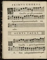 An illustration from Aeternae Henrici magni, gallorum, navarrorumque Regis potentissimi, ac Clementissimi memoriae. Et Ludovici justi : eius filii. Gallorum, navarrorumque Regis christianissimi, atque inuictissimi. Nicolaus Formé, regiae musicae praefectus. Missam hanc duobus choris ac quatuor voc. compositam, vovet et consecrat. Primus chorus. Superius. (1638)