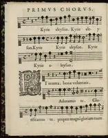 Picture 4 of 8 from Aeternae Henrici magni, gallorum, navarrorumque Regis potentissimi, ac Clementissimi memoriae. Et Ludovici justi : eius filii. Gallorum, navarrorumque Regis christianissimi, atque inuictissimi. Nicolaus Formé, regiae musicae praefectus. Missam hanc duobus choris ac quatuor voc. compositam, vovet et consecrat. Primus chorus. Contra. (1638), leaf 11