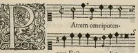 An illustration from Aeternae Henrici magni, gallorum, navarrorumque Regis potentissimi, ac Clementissimi memoriae. Et Ludovici justi : eius filii. Gallorum, navarrorumque Regis christianissimi, atque inuictissimi. Nicolaus Formé, regiae musicae praefectus. Missam hanc duobus choris ac quatuor voc. compositam, vovet et consecrat. Primus chorus. Contra. (1638)